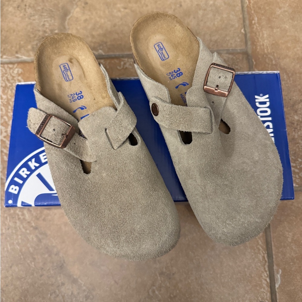 Birkenstock Beige Suede Clogs- 38